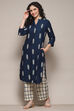 Navy Rayon flax Straight Kurta Palazzo Suit Set