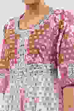 Red and White Cotton Printed Anarkali Suit Set image number 1