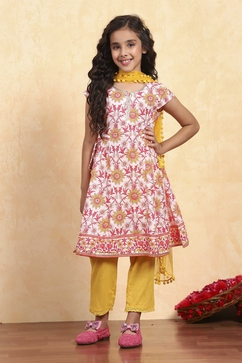 White Cotton Flared Printed Suit Set image number 6