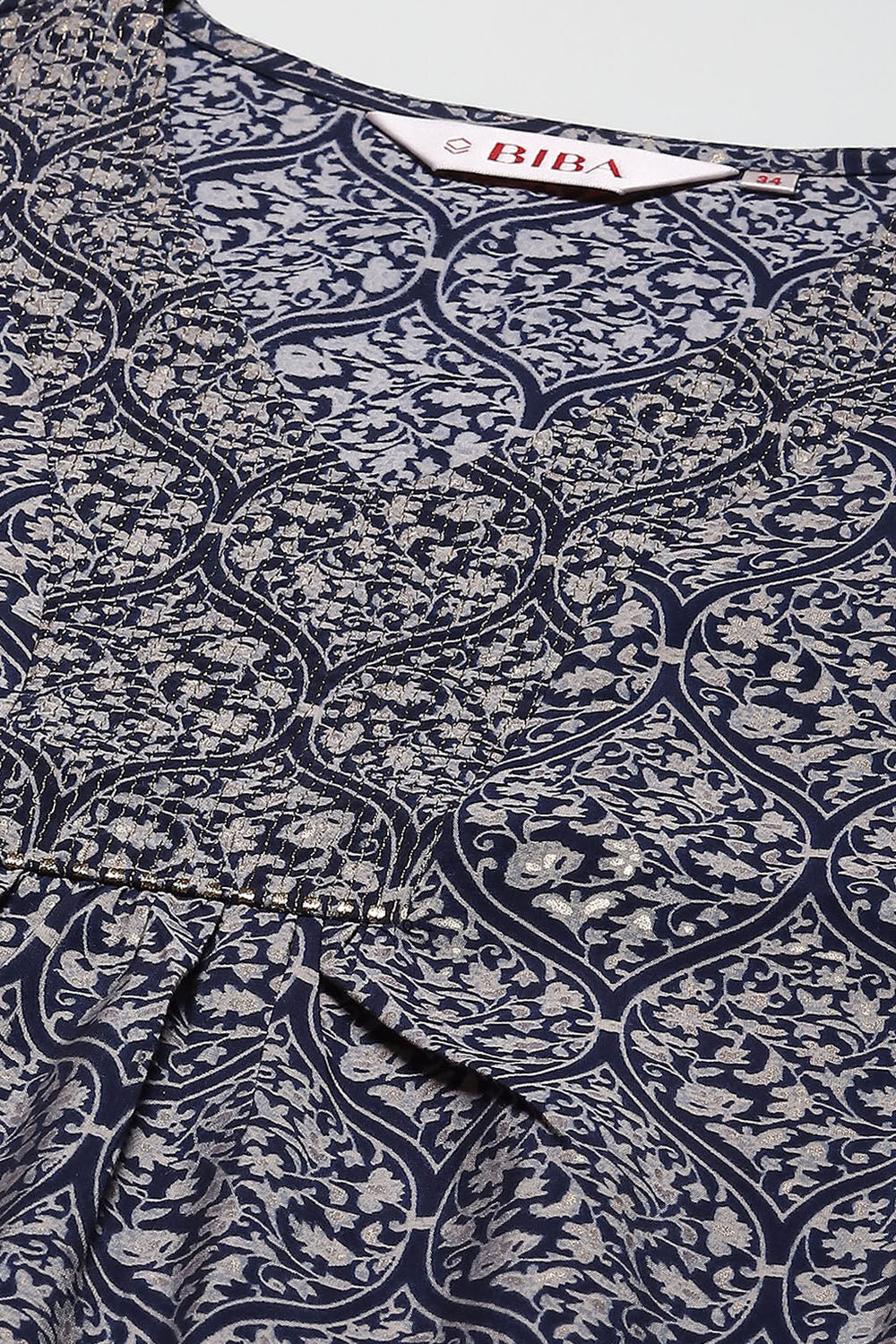 Navy Poly Viscose Straight Printed 2 Piece Set image number 1