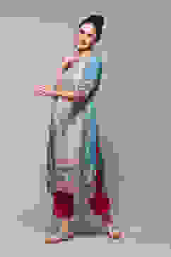 Teal LIVA Straight Printed Kurta image number 1