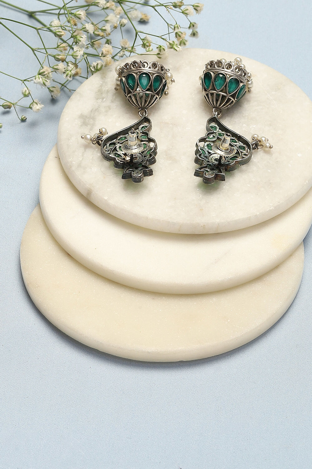 Oxidised Green Brass Earrings image number 2