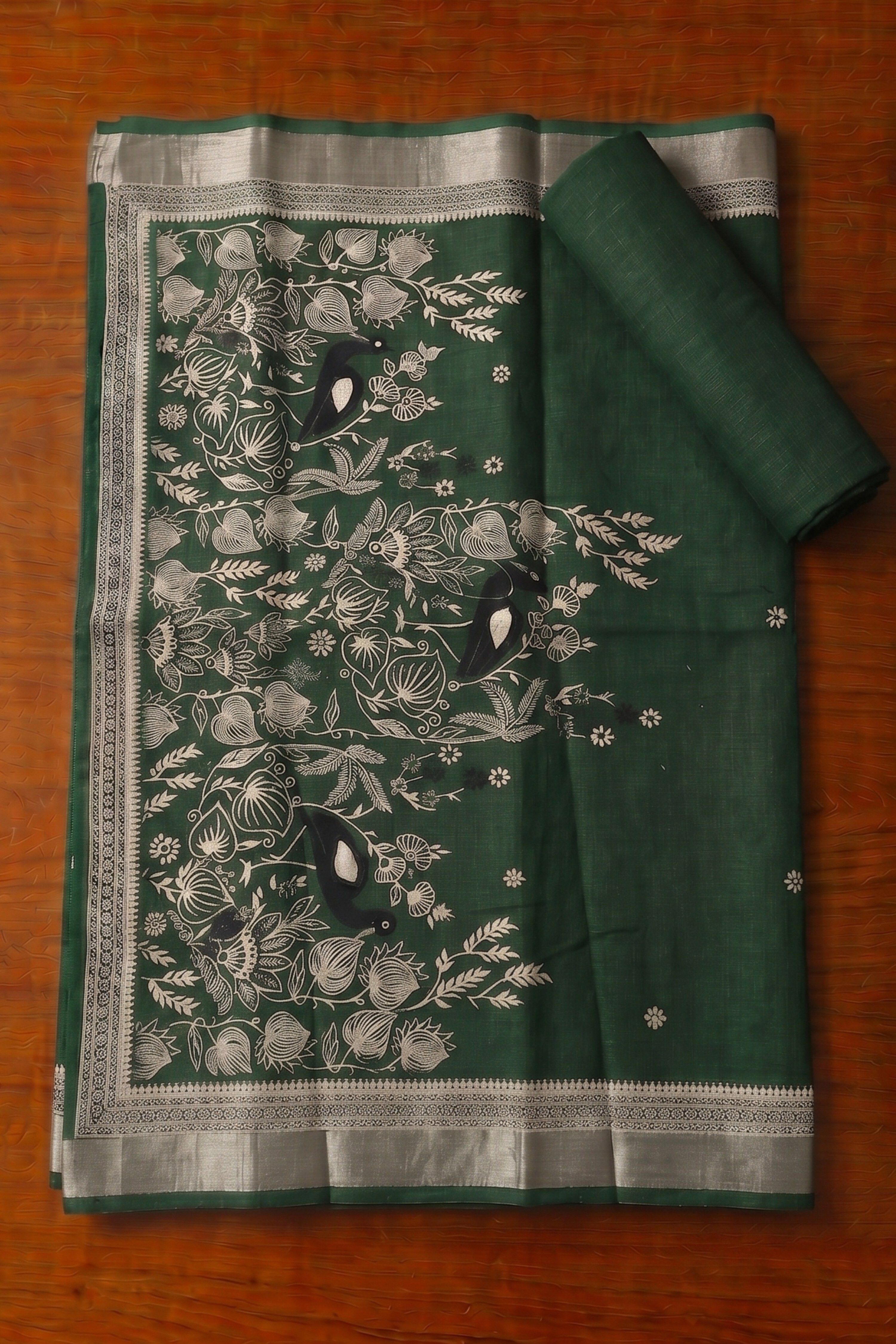 Green Linen Jamdani Unstitched Suit Set image number 3