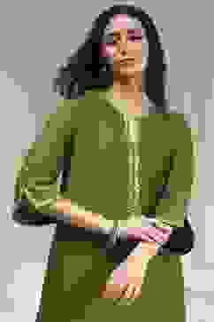 Olive Green Dyed Straight Kurta Set image number 1