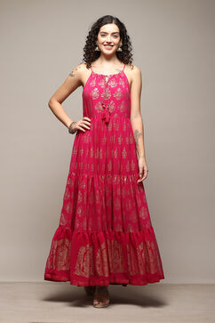 Fuchsia Polyester Tiered Dress image number 5