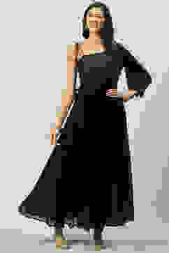 Black Art Silk Flared 2 Piece Set image number 0