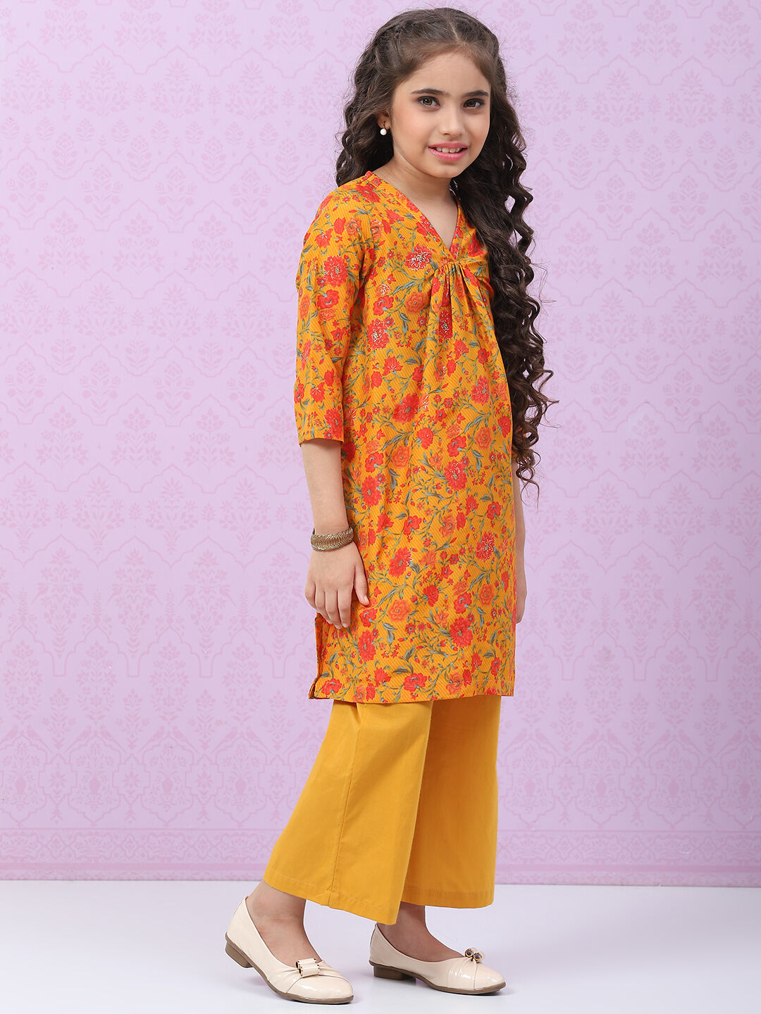 Ochre Art Silk Straight Printed Kurta Set image number 5