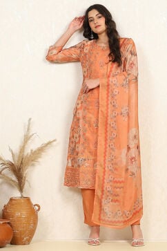 Orange Muslin Unstitched Suit Set image number 1