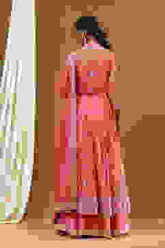 Coral-Pink Polyester Blend Anarkali Lehenga Set image number 7