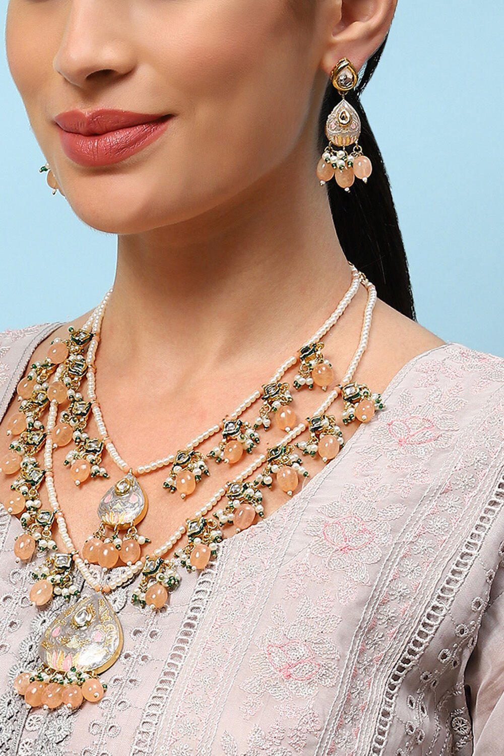 Nude Brass Necklace Set image number 1