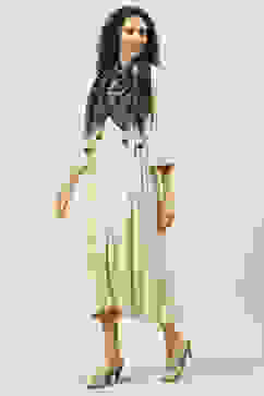 Ecru LIVA A-Line Fusion Printed Dress image number 4