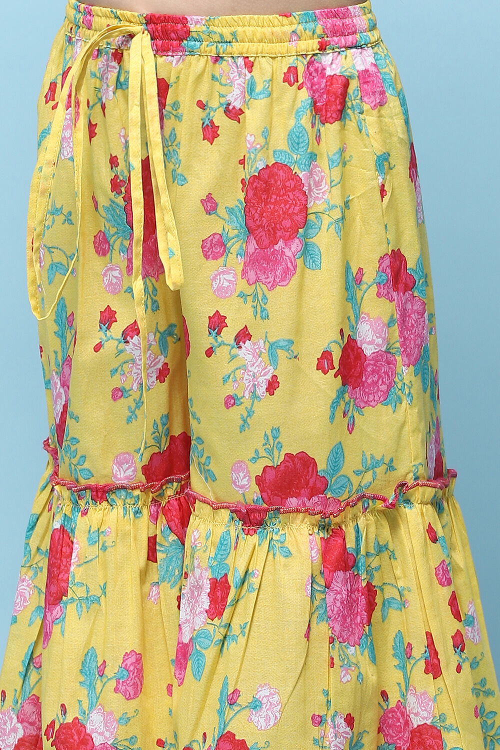 Yellow Cotton Peplum Kurta With Sharara & Net Dupatta image number 2