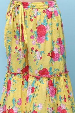 Yellow Cotton Peplum Kurta With Sharara & Net Dupatta image number 2