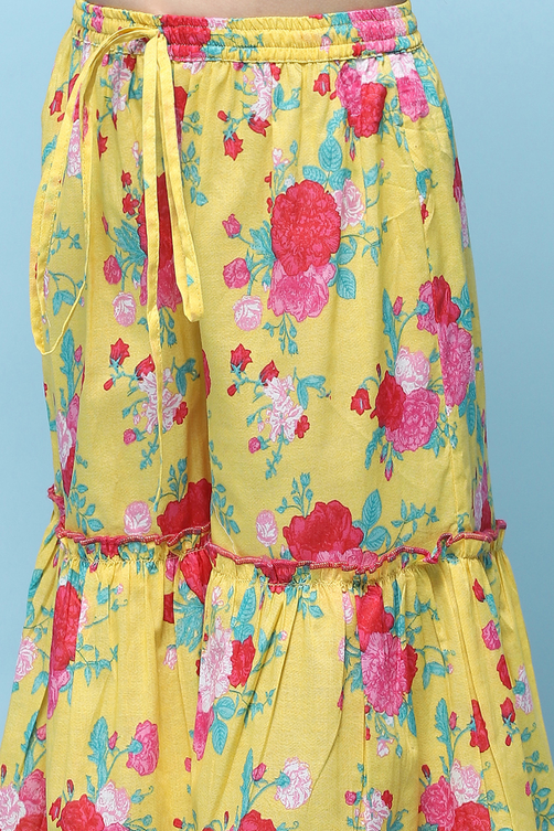 Yellow Cotton Peplum Kurta With Sharara & Net Dupatta image number 2