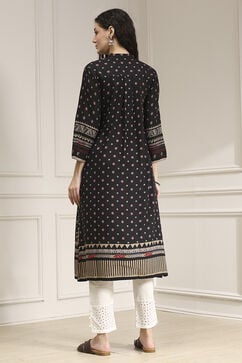Black Viscose Rayon Straight Printed Kurta image number 3