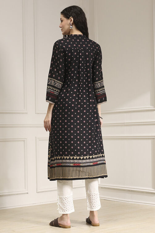 Black Viscose Rayon Straight Printed Kurta image number 3