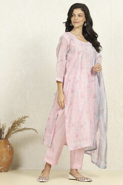 Light Pink Chanderi Unstitched Suit Set image number 6