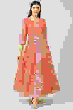 Pink Art Silk Flared Fusion Dress image number 0
