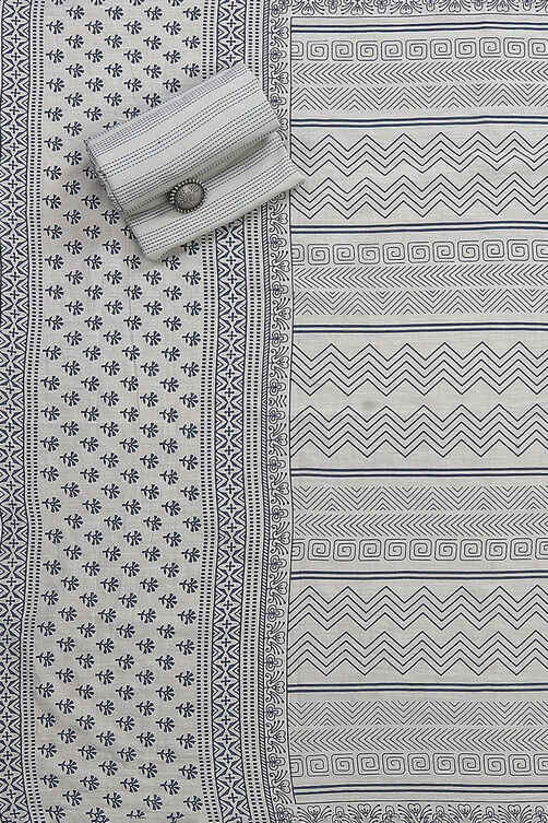 Blue Cotton Woven Unstitched Suit Set image number 3
