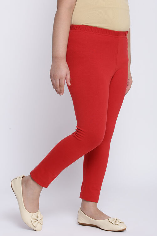 Deep Red Cotton Lycra Solid Leggings image number 2