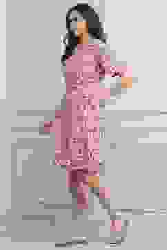 Coral Red Rayon Floral Short Dress With Belt image number 2