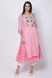 Pink Cotton Flared Printed Kurta image number 0