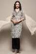 Beige and Black Printed Straight Suit Set
