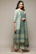 Green Cotton Blend Straight Yarndyed Kurta Suit Set image number 6
