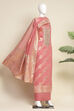 Pink Tissue Chanderi Embroidered Unstitched Suit Set image number 4