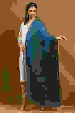 Peacock Blue Polyester Dupatta image number 2