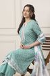Turquoise Cotton Anarkali Kurta Palazzo Suit Set image number 7