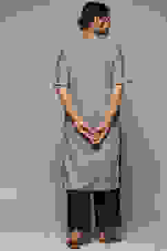 Grey Cotton Straight Kurta Palazzo Suit Set image number 4