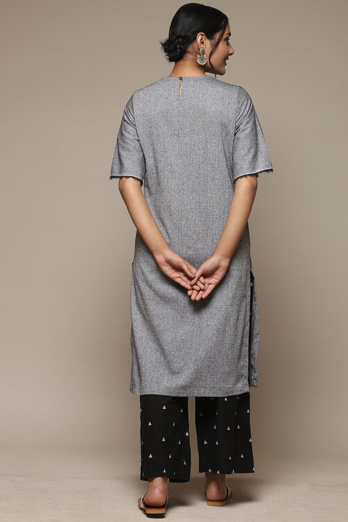 Grey Cotton Straight Kurta Palazzo Suit Set image number 4