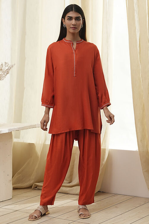 Burnt Orange Straight Solid Co-ord Set image number 6