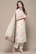 Cream Cotton Blend Digital Print Unstitched Suit Set image number 7
