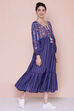 Blue Cotton Flared Fusion Wear Dress image number 2
