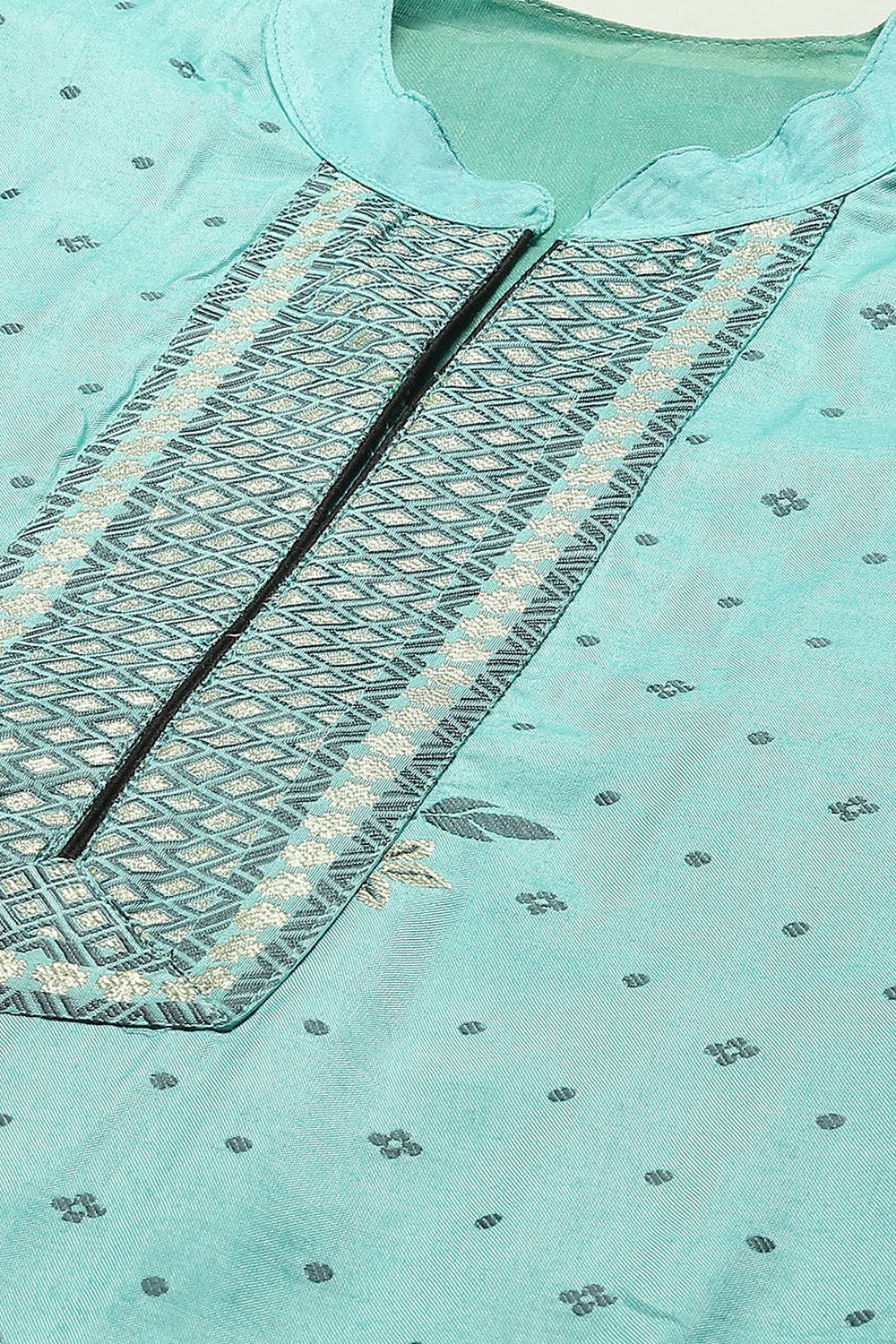 Blue Chanderi Unstitched Suit Set image number 2