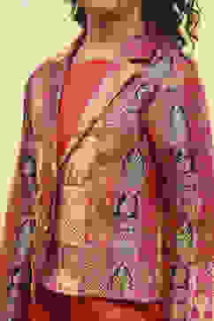 Pink Brocade Yarndyed Fitted 3 Piece Set image number 1