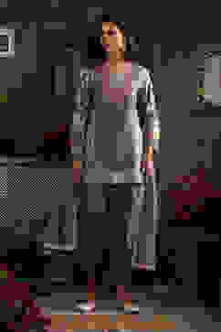 Earthy Blue Chanderi Jacquard Dori Embroidery Straight Suit Set image number 6