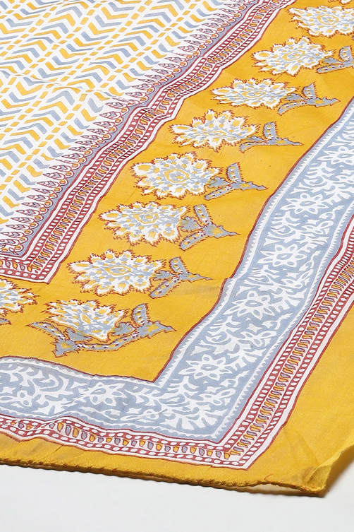 Blue Cotton Screen Printed Unstitched Suit Set image number 4