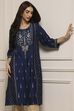 Blue Art Silk Printed Straight Kurta
