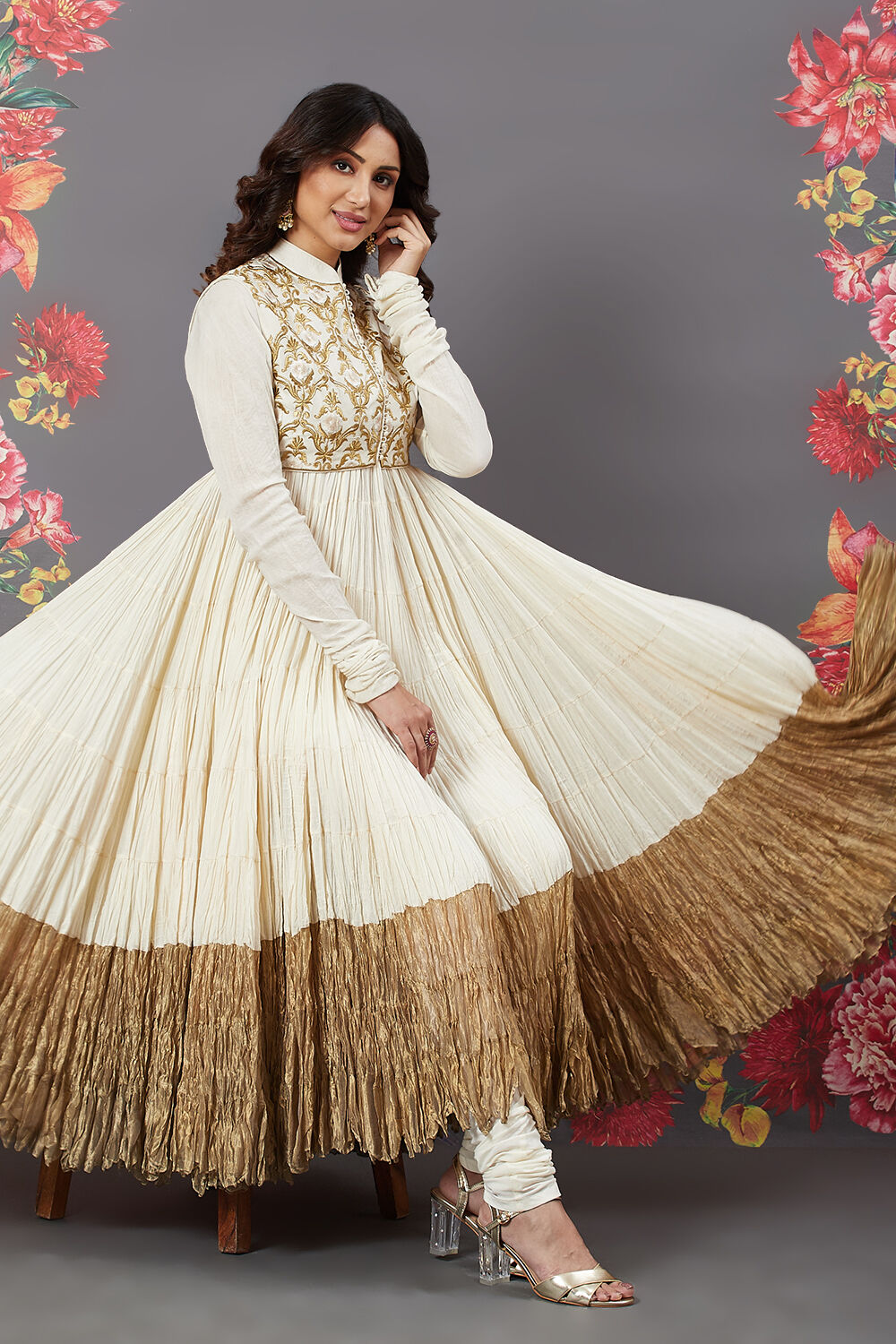 Rohit Bal Navy Blue Cotton Anarkali Solid Suit Set image number 4