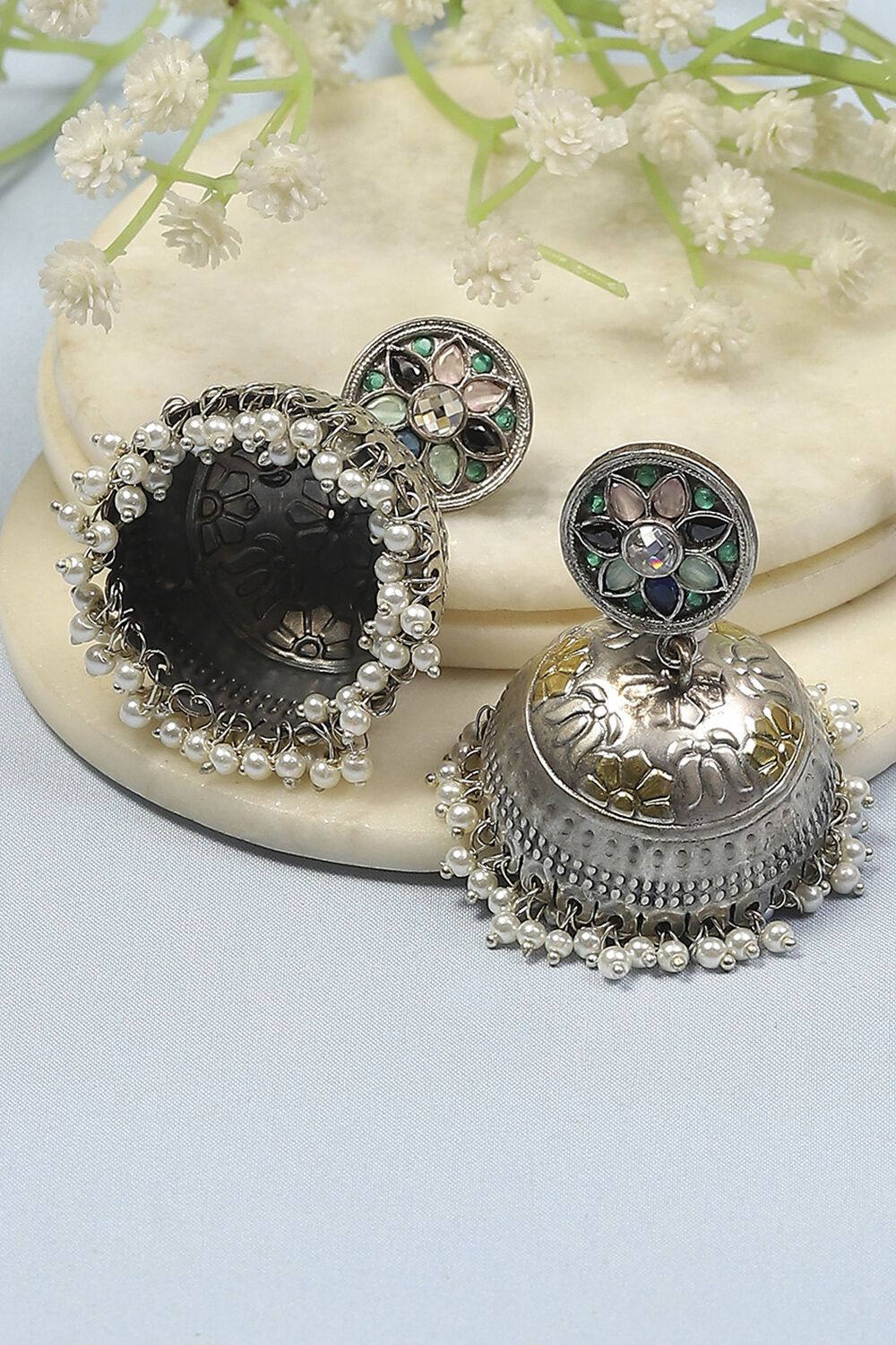 Multi-Colored Oxidised Floral Jhumkas image number 0