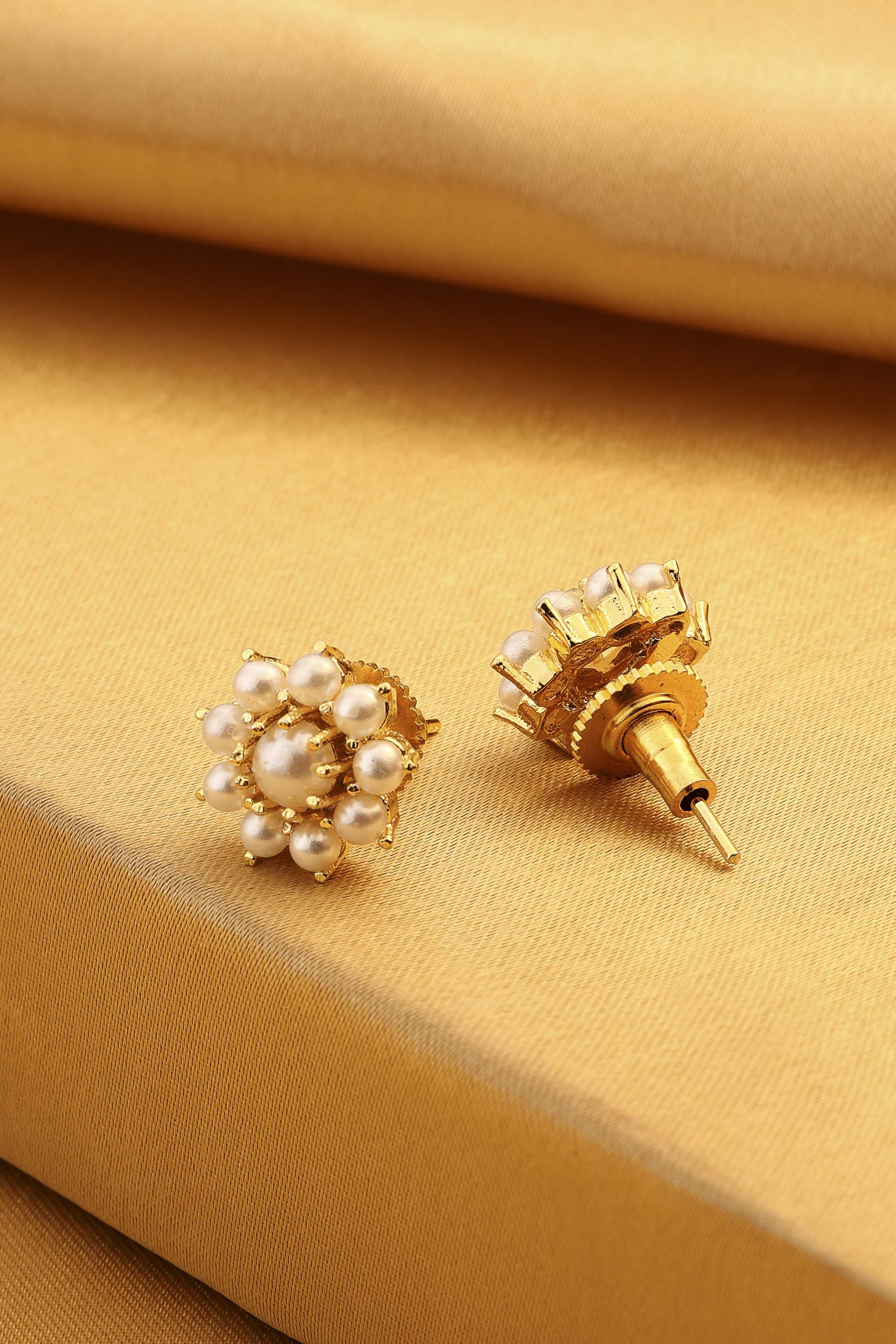 Gold-Plated Brass Pearl Stud Earrings image number 2