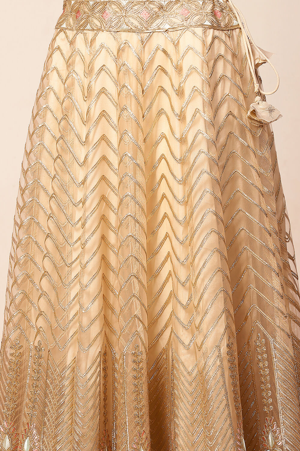 Beige Embroidered Peplum Lehenga Set image number 2