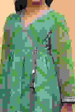 Green Georgette Bandhani Printed Angrakha Suit Set image number 1