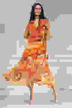 Mustard Yellow Printed Flared Dress image number 5