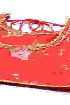 Red & Lime Green Cotton Short Top Lehenga Set image number 1