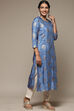 Blue Viscose Straight Printed Kurta image number 3