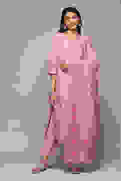 Pink Cotton Blend Straight Yarndyed Kurta Suit Set image number 7
